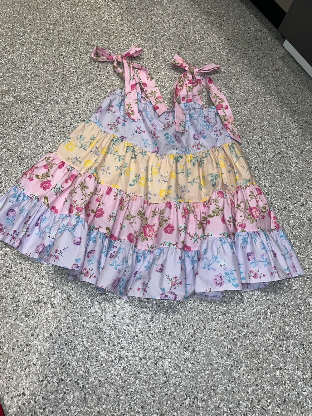 LoveShackFancy Tiered Floral Tie-Shoulder Dress - Pink, Yellow & Lavender NEW - Picture 1 of 13
